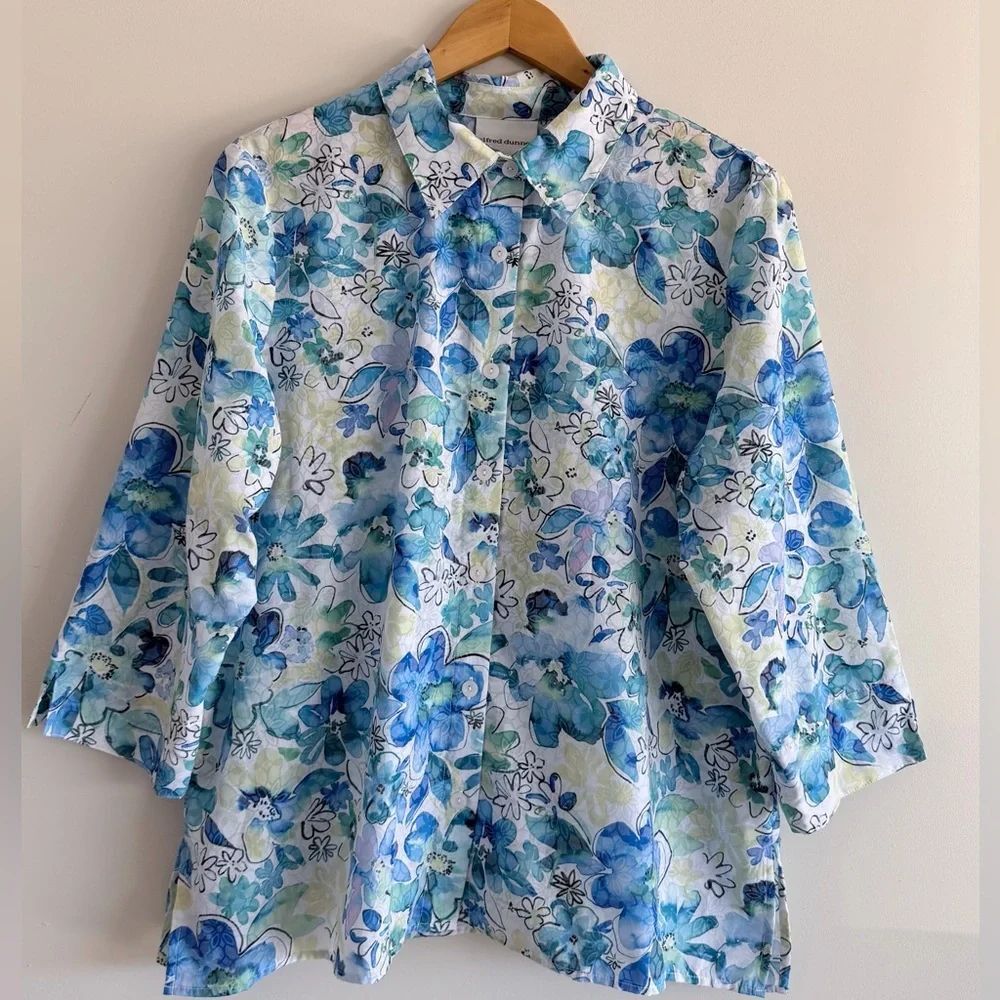 Alfred Dunner Floral Button Up Blouse Top Womens Saze L Casual Cottagecore
